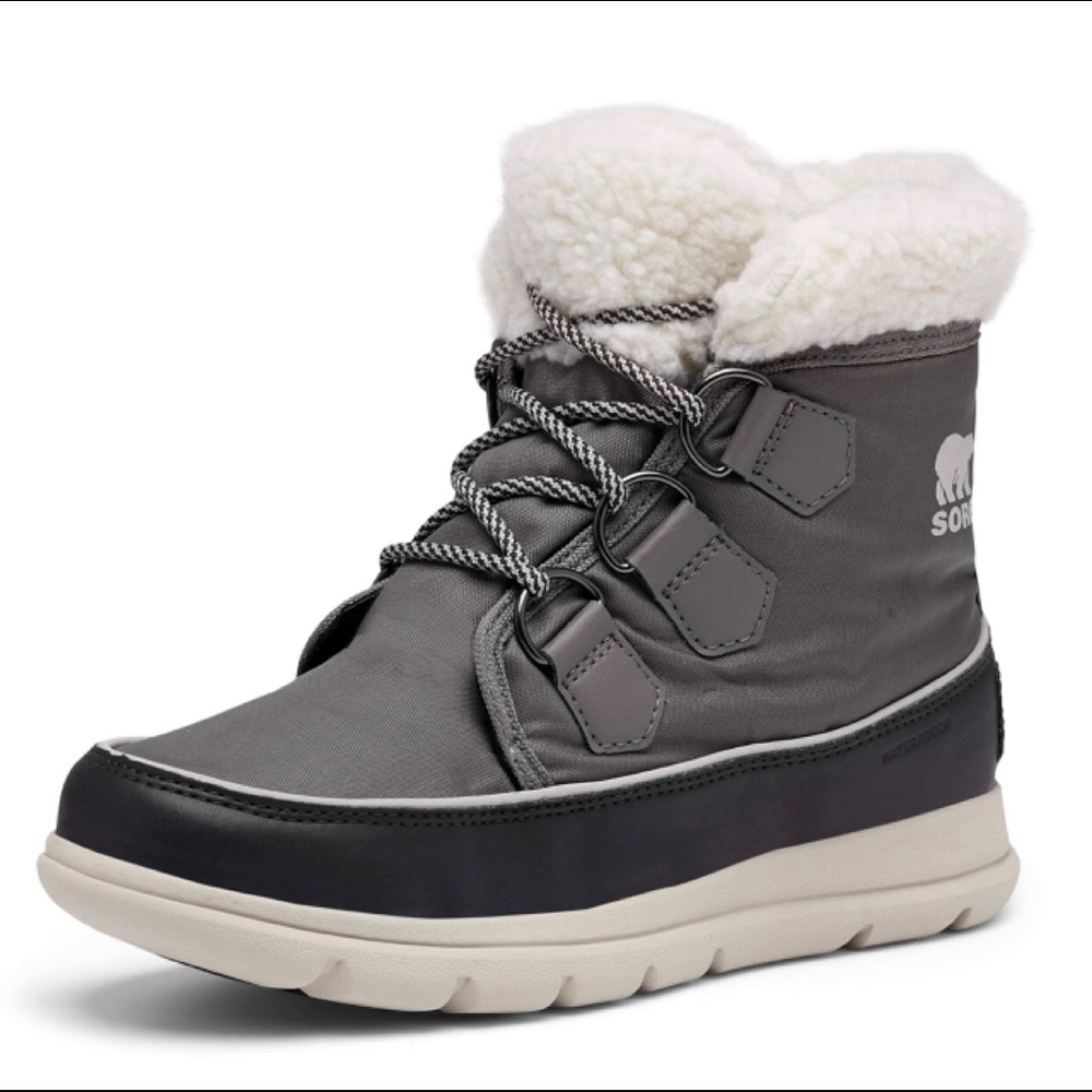 SOREL EXPLORER CARNIVAL WATERPROOF BOOT WITH FAUX FUR COLLAR size 8
